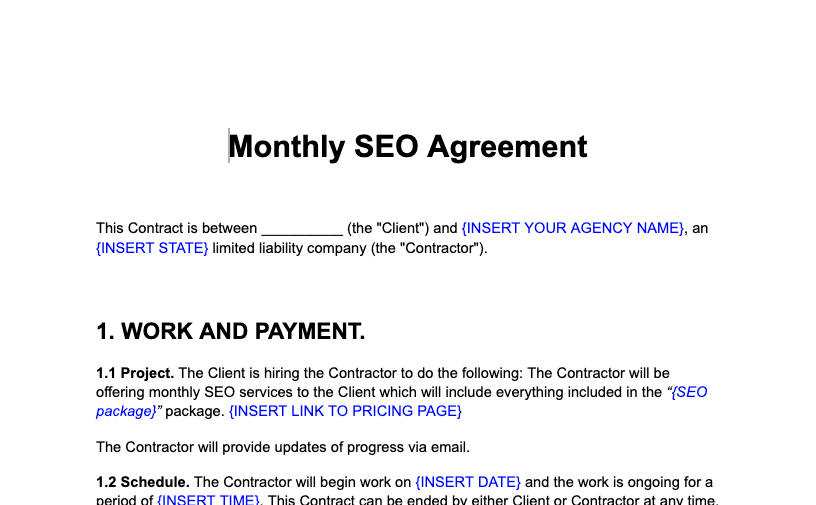 Monthly SEO agreement